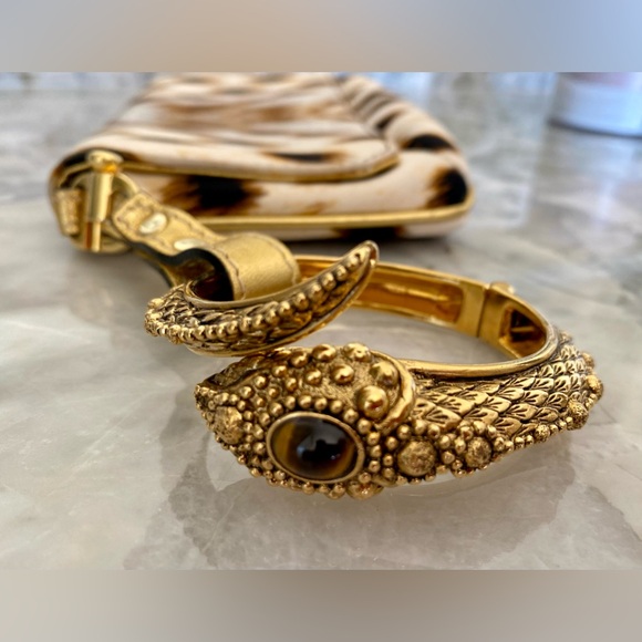 Roberto Cavalli Leopard Print Pochette Clutch Bag With Snake Bracelet - Picture 4 of 7